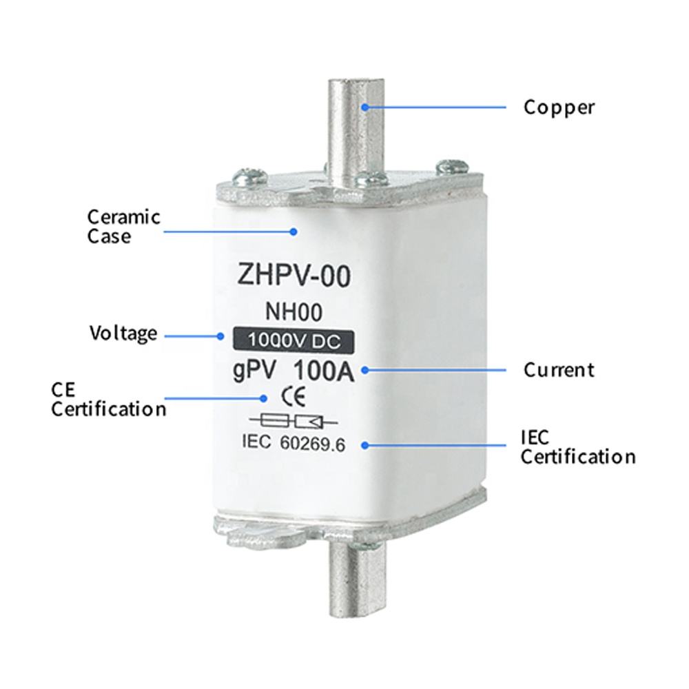 NH00-1000V IEC Alçak Gerilim Fotovoltaik Bıçaklı Sigorta Plastik 80A 6ka Kesme Kapasitesi